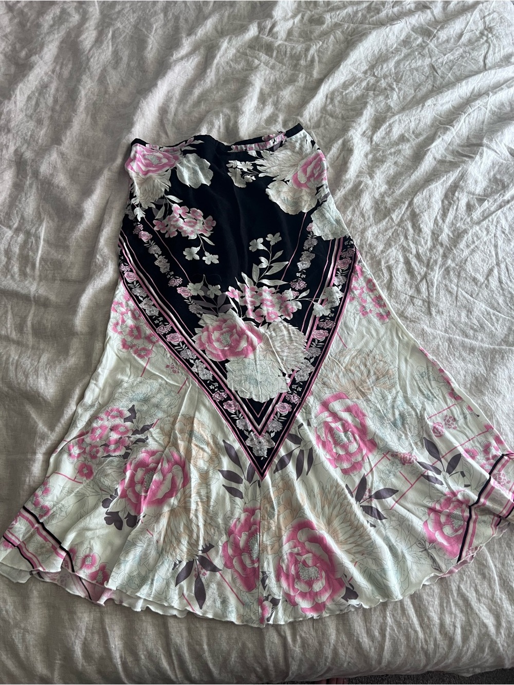 Free People Black & Cream Floral Midi Skirt